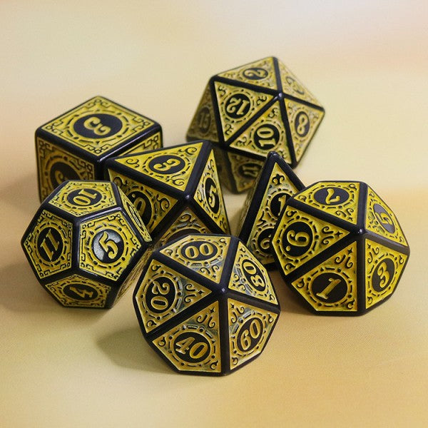 Magic Flame 7pc Dice Set inked in Yellow